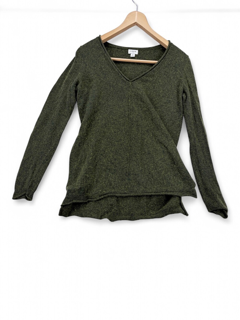 J.Crew V-Neck Cotton-Wool Sweater S Olive Green